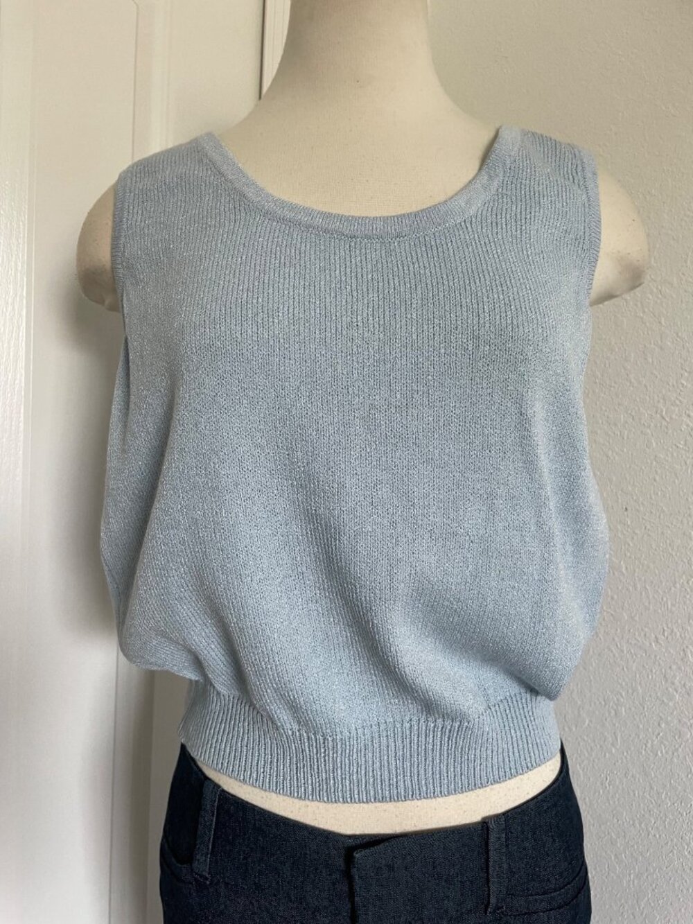 Vintage St. John Collection Baby Blue Santana Knit Tank Top Women’s Size Medium - Picture 2 of 10